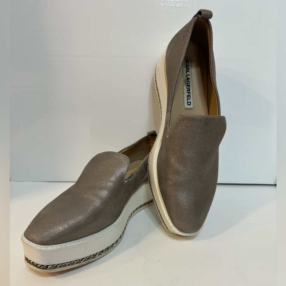 Karl Lagerfeld Metallic Taupe Slip-On Platform Sneakers